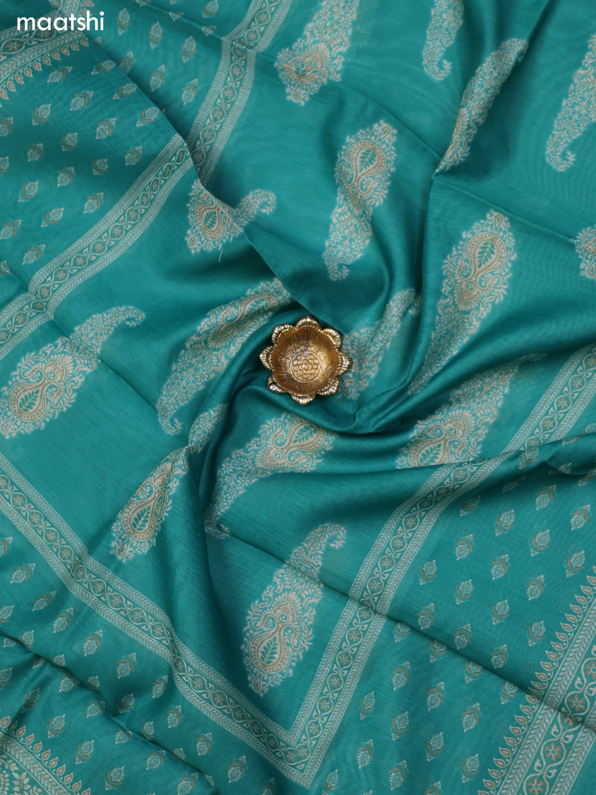 Teal Green Chanderi Dress Material With Floral Prints and Bottom & Dupatta