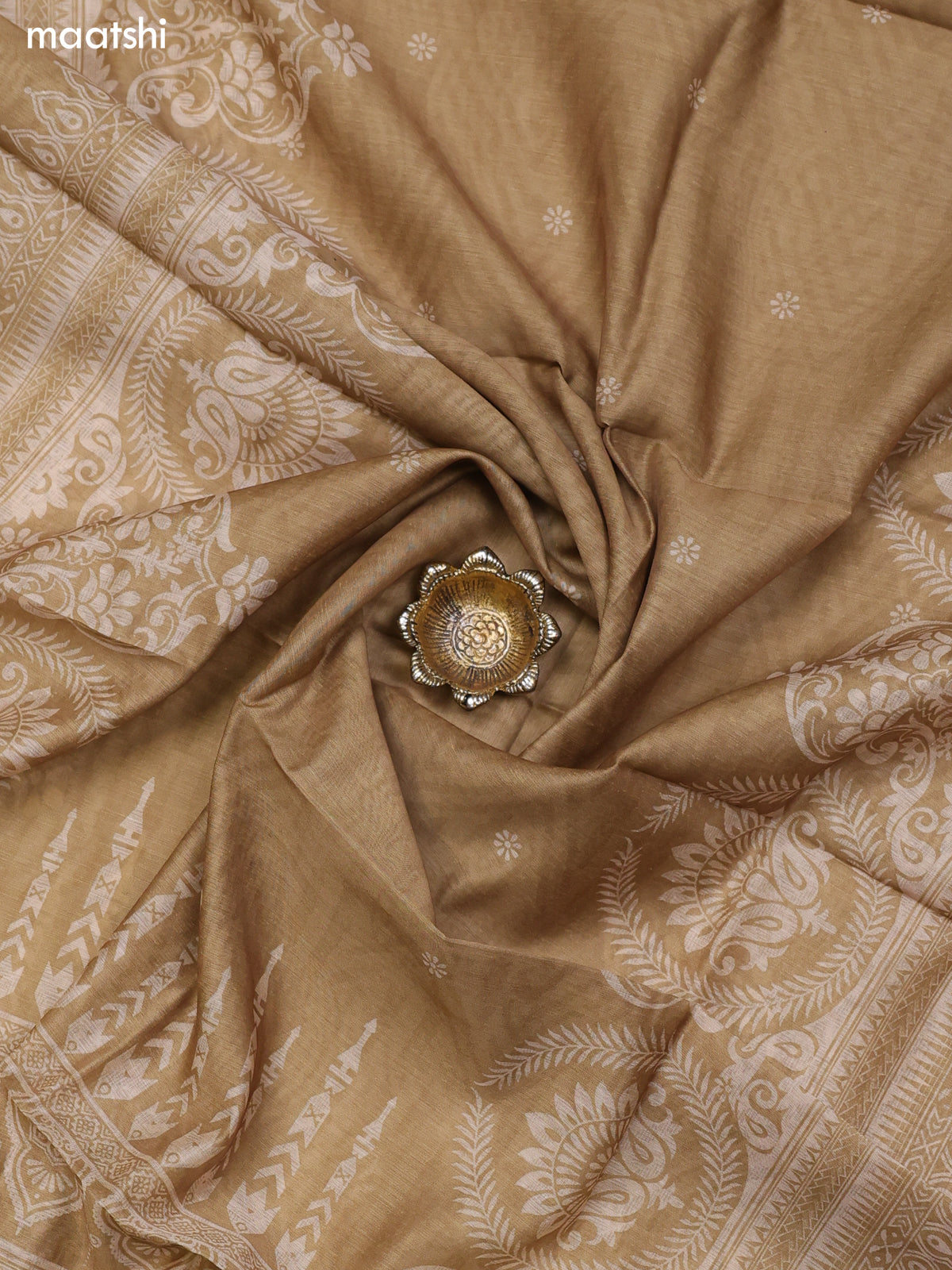 Dark Sandal Chanderi Dress Material With Floral Prints and Bottom & Dupatta