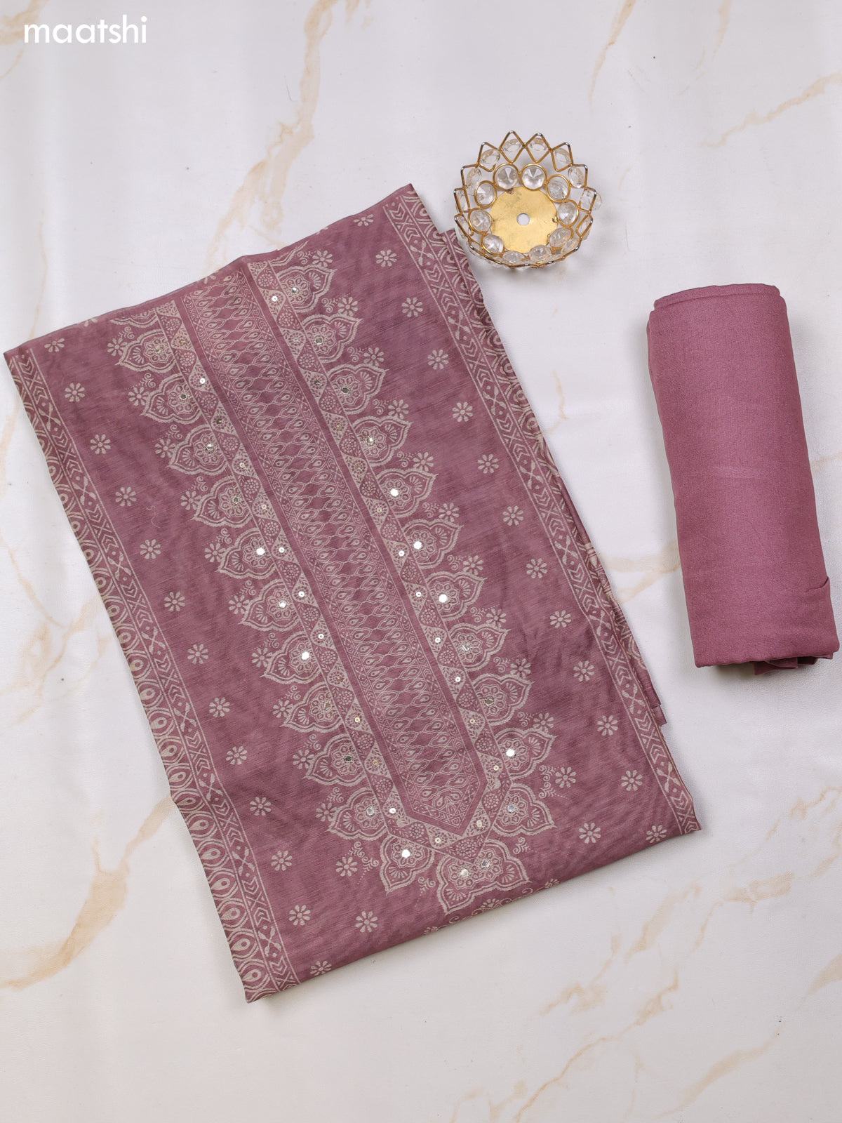 Rosy Brown Chanderi Dress Material With Floral Prints and Bottom & Dupatta