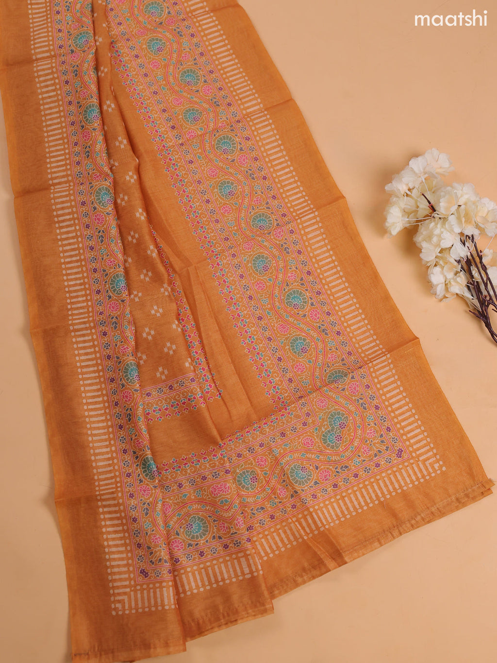 Dark Mustard Chanderi Dress Material With Prints & Embroidery Work and Bottom & Dupatta