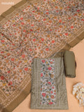 Mehendi Green Chanderi Dress Material With Prints & Embroidery Work and Bottom & Dupatta
