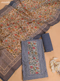 Grey Chanderi Dress Material With Prints & Embroidery Work and Bottom & Dupatta