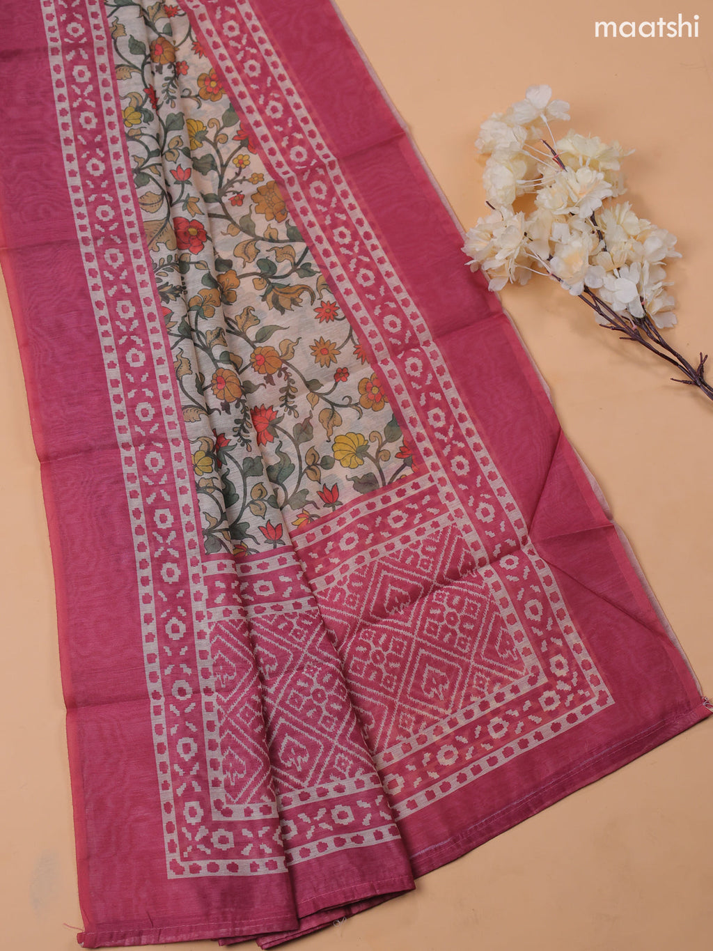 Mauve Pink Chanderi Dress Material With Prints & Embroidery Work and Bottom & Dupatta
