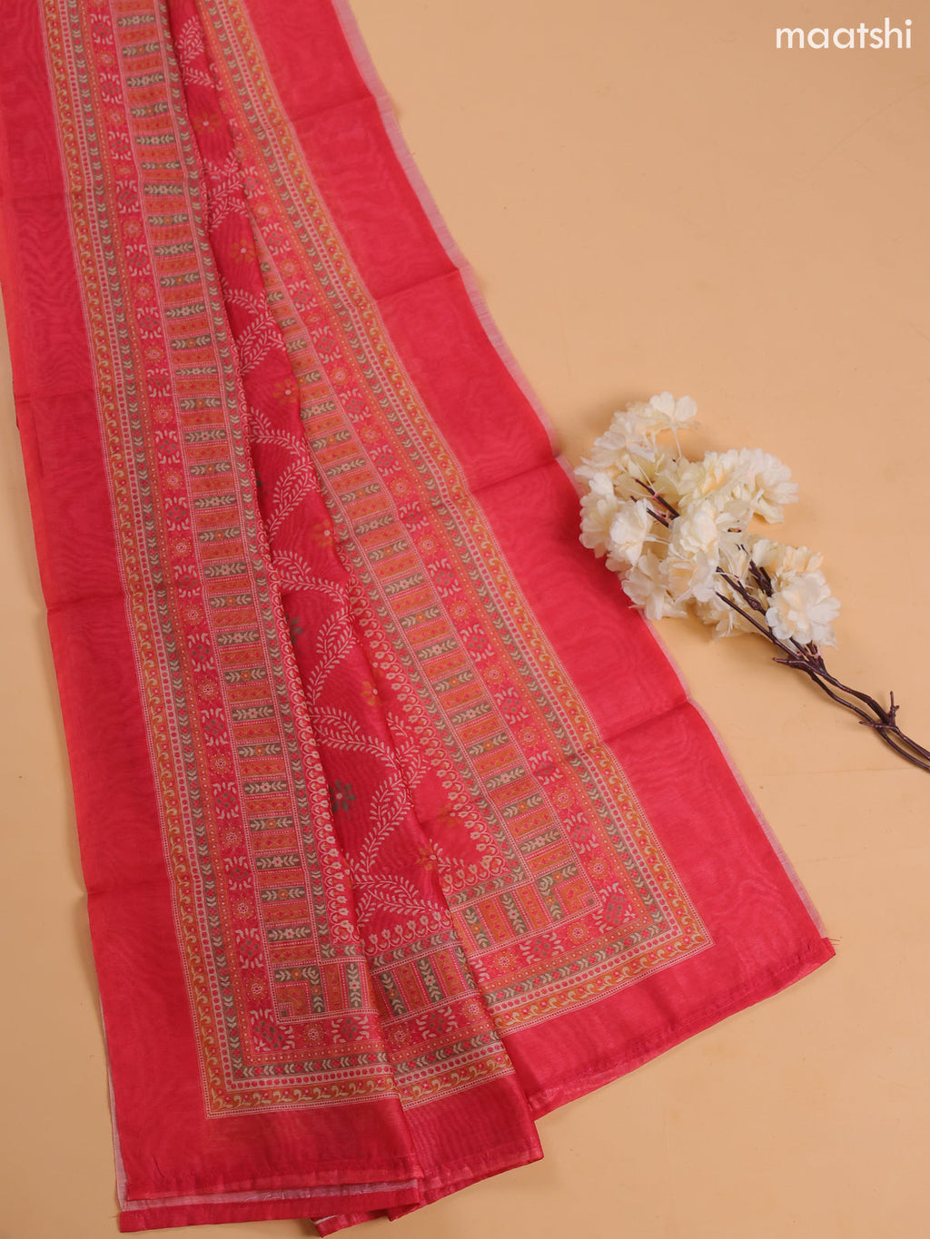 Dark Pink Chanderi Dress Material With Floral Prints and Bottom & Dupatta
