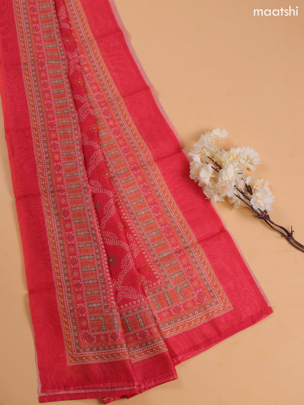Dark Pink Chanderi Dress Material With Floral Prints and Bottom & Dupatta