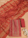 Rust Chanderi Dress Material With Floral Prints and Bottom & Dupatta