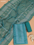 Teal Green Chanderi Dress Material With Floral Prints and Bottom & Dupatta