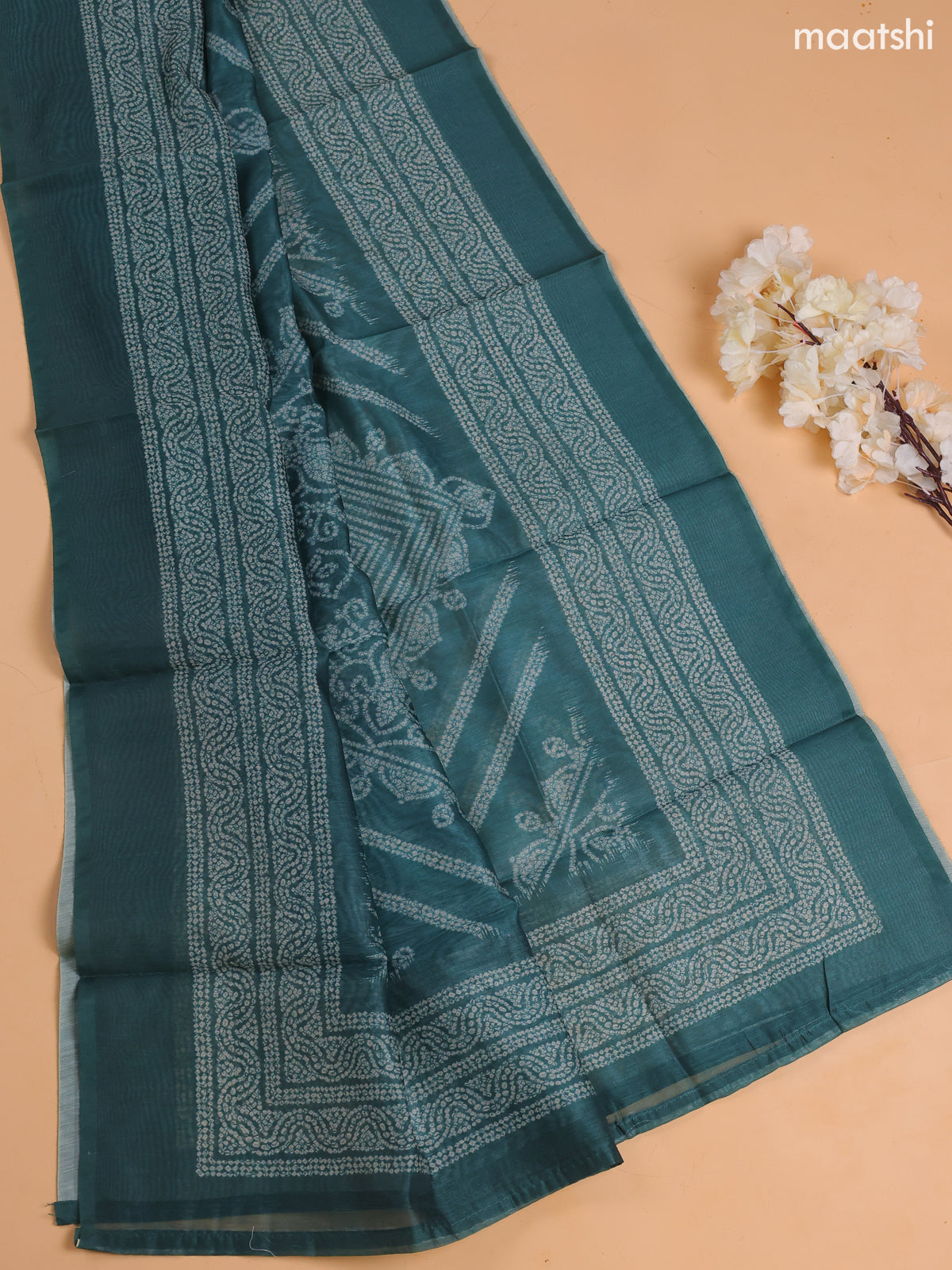 Teal Green Chanderi Dress Material With Floral Prints and Bottom & Dupatta