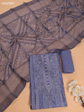 Bluish Grey Chanderi Dress Material With Floral Prints and Bottom & Dupatta