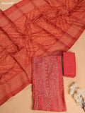 Dark Rust Chanderi Dress Material With Floral Prints and Bottom & Dupatta