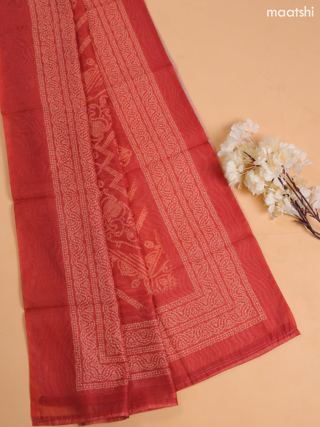 Dark Rust Chanderi Dress Material With Floral Prints and Bottom & Dupatta