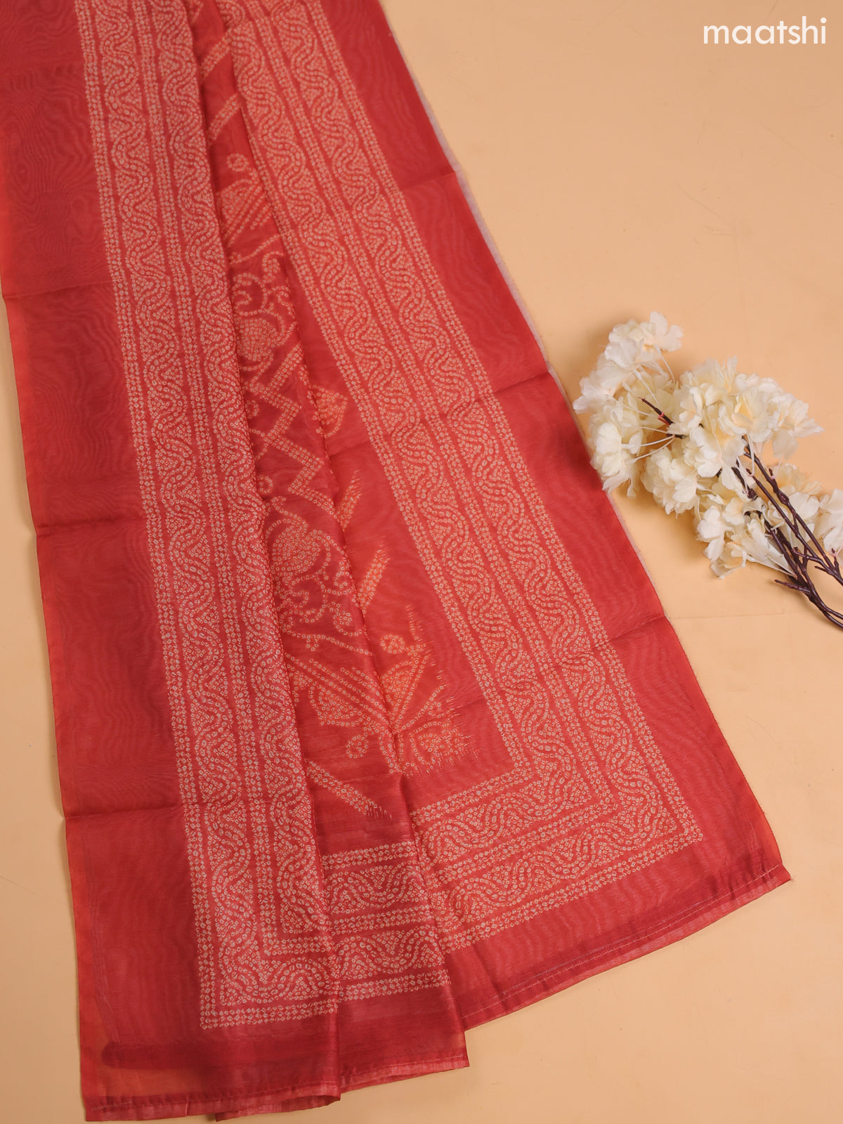 Dark Rust Chanderi Dress Material With Floral Prints and Bottom & Dupatta