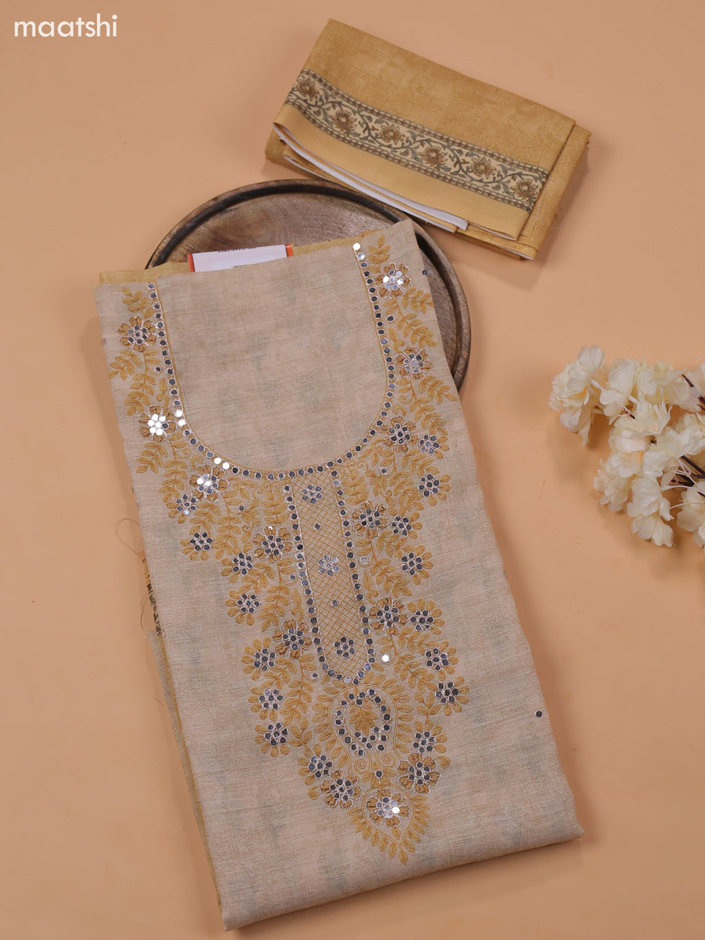 Sandal Chanderi Dress Material With Embroidery Work and Bottom & Dupatta
