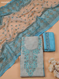 Teal Blue and Chanderi Dress Material With Embroidery Work and Bottom & Dupatta