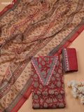 Maroon Chanderi Dress Material With Prints & Embroidery Work and Bottom & Dupatta