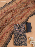 Dark Grey Chanderi Dress Material With Prints & Embroidery Work and Bottom & Dupatta