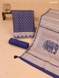 Blue and Biege Art Tussar Dress Material With Allover Prints & Embroidery Work Pattern and Bottom & Dupatta