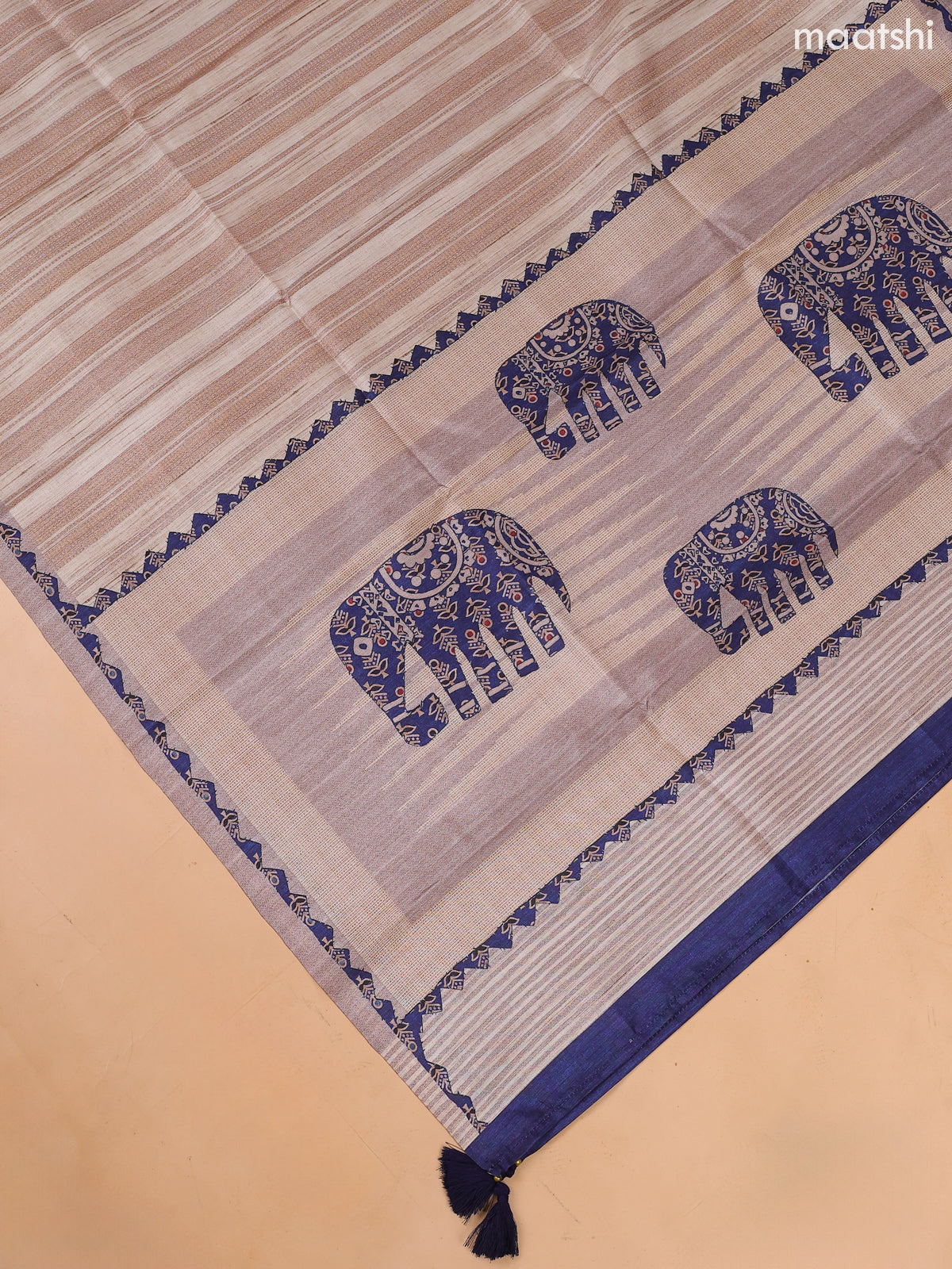 Blue and Biege Art Tussar Dress Material With Allover Prints & Embroidery Work Pattern and Bottom & Dupatta