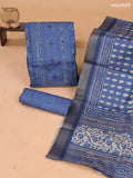 Greyish Blue and Biege Art Tussar Dress Material With Allover Prints & Embroidery Work Neck Pattern and Bottom & Dupatta