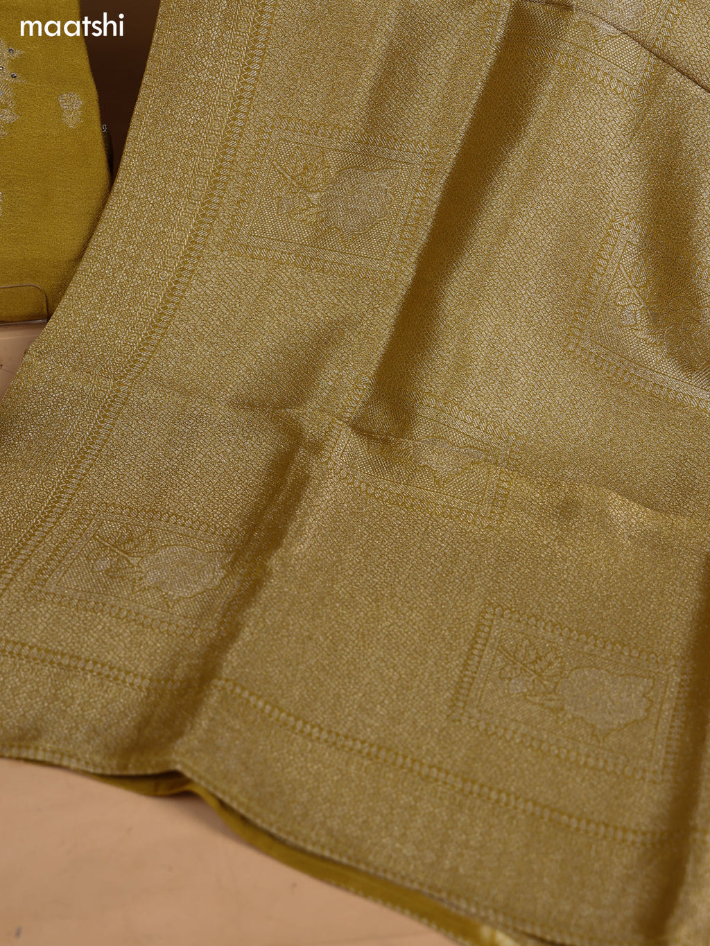 Yellow Art Silk Dress Material With Zari Buttas & Embroidery Work Neck Pattern and Bottom & Dupatta