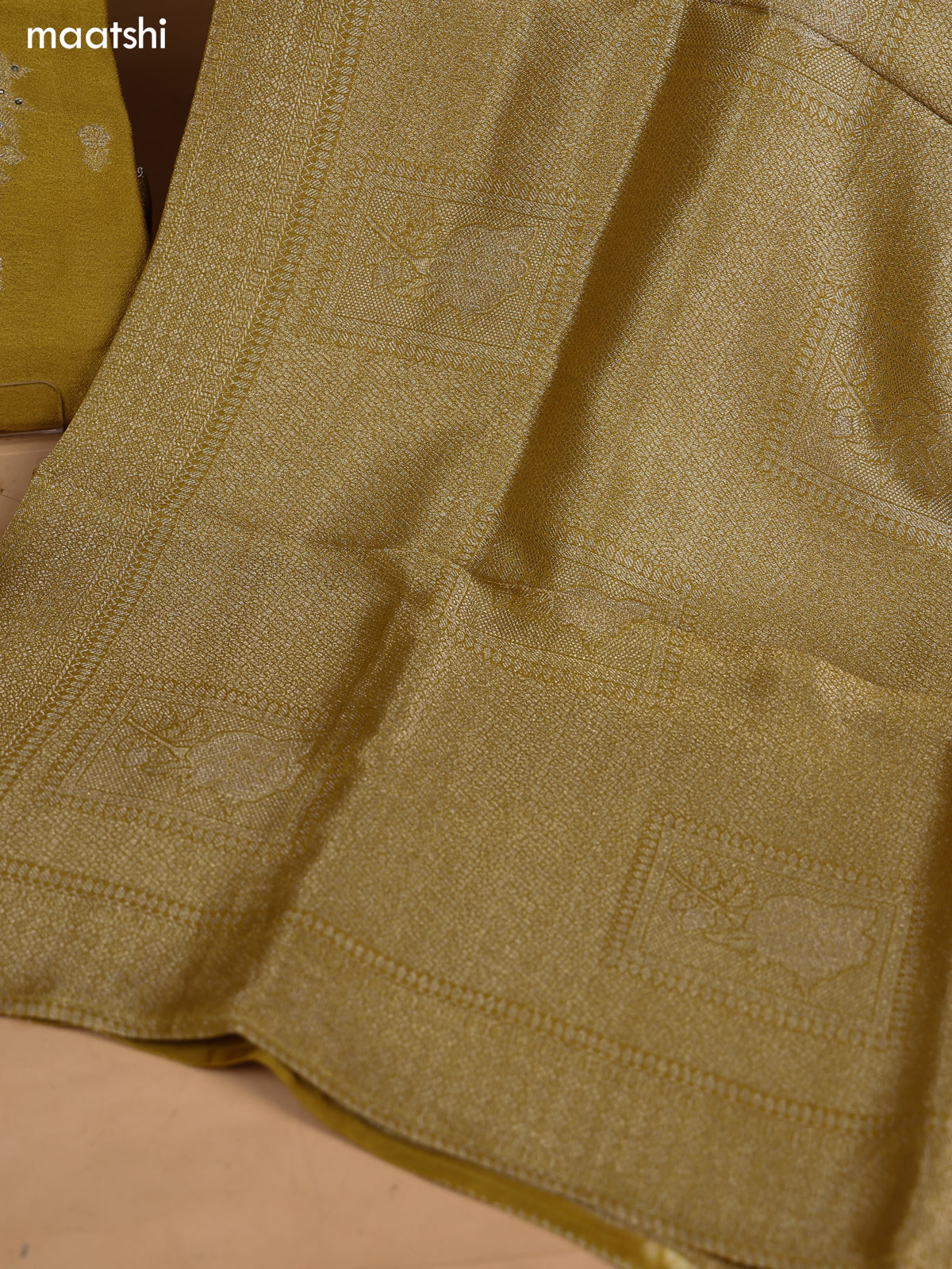 Yellow Art Silk Dress Material With Zari Buttas & Embroidery Work Neck Pattern and Bottom & Dupatta
