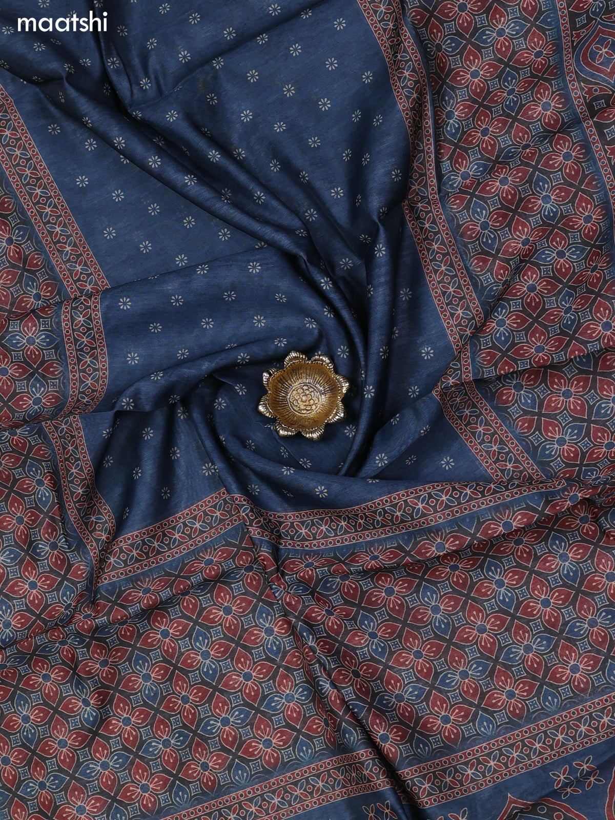Blue and Maroon Chanderi Dress Material With Butta Prints & Pitta Work Neck Pattern and Bottom & Dupatta