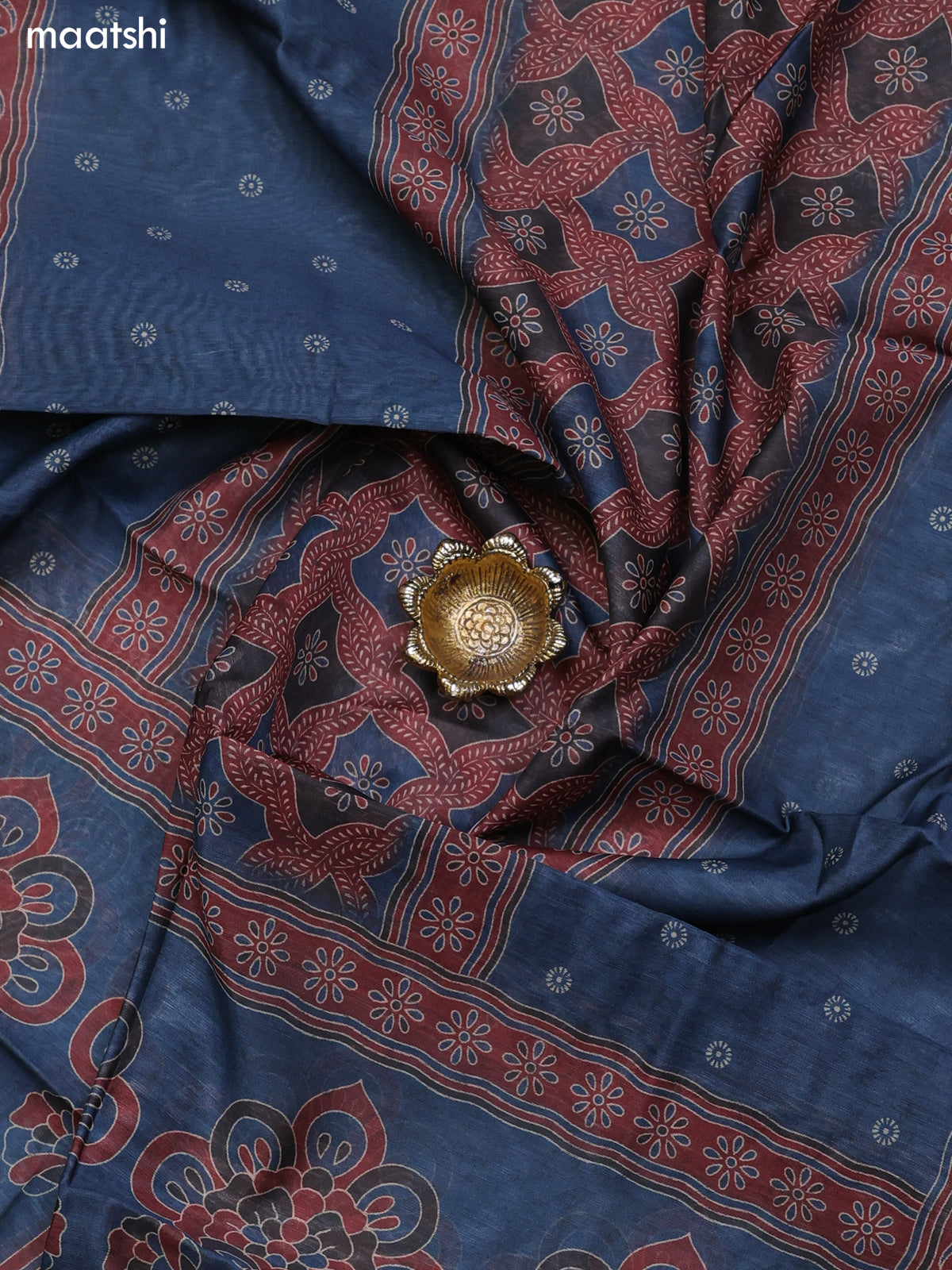 Blue and Maroon Chanderi Dress Material With Butta Prints & Pitta Work Neck Pattern and Bottom & Dupatta