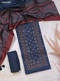 Blue and Maroon Chanderi Dress Material With Butta Prints & Pitta Work Neck Pattern and Bottom & Dupatta