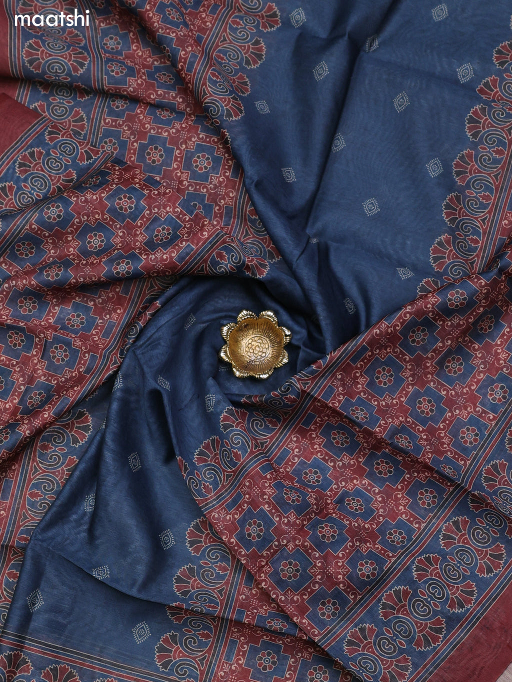 Blue and Maroon Chanderi Dress Material With Butta Prints & Pitta Work Neck Pattern and Bottom & Dupatta