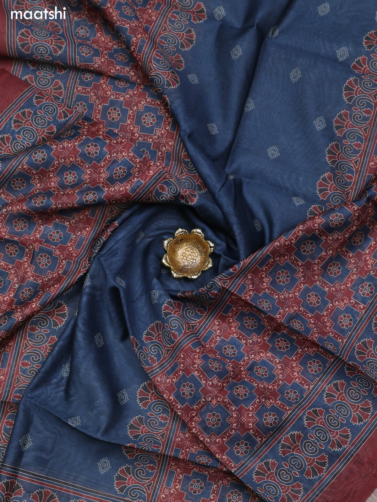 Blue and Maroon Chanderi Dress Material With Butta Prints & Pitta Work Neck Pattern and Bottom & Dupatta
