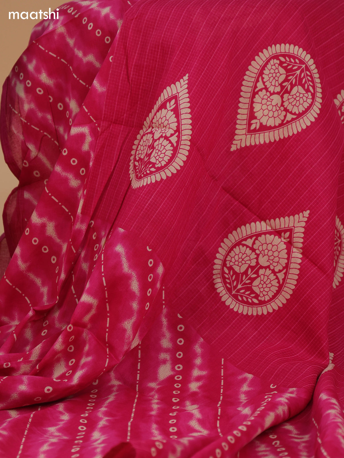 Pink Cotton Dress Material With Allover Shibori Prints & Embroidery Work Neck Pattern and Bottom & Dupatta