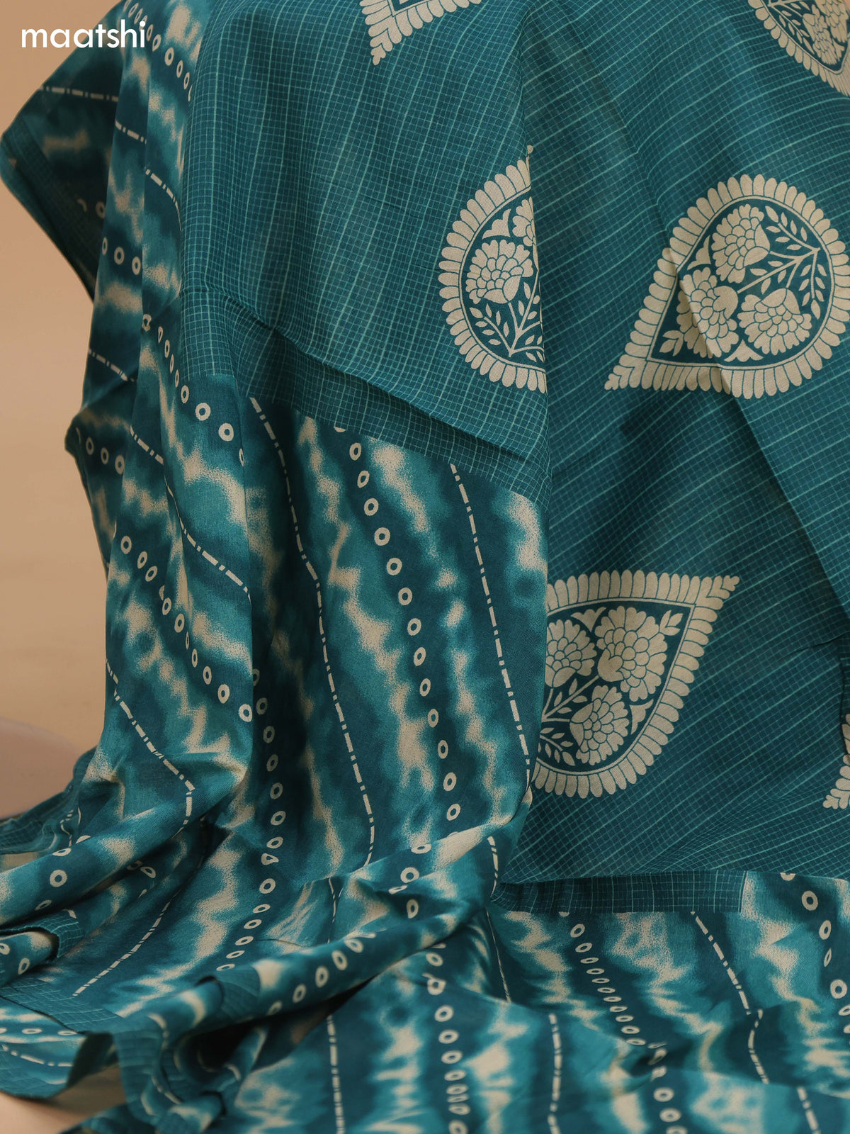 Green Cotton Dress Material With Allover Shibori Prints & Embroidery Work Neck Pattern and Bottom & Dupatta