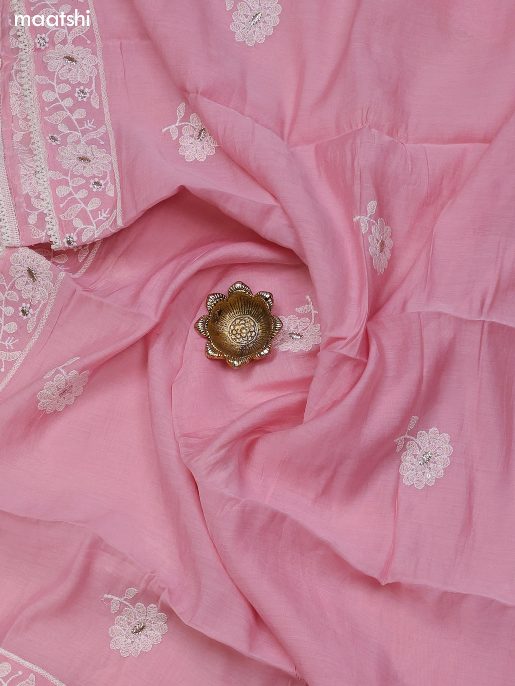 Baby Pink Chanderi Dress Material With Allover Floral Embroidery Wok Pattern and Bottom & Dupatta