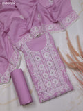 Lavender Chanderi Dress Material With Allover Floral Embroidery Wok Pattern and Bottom & Dupatta