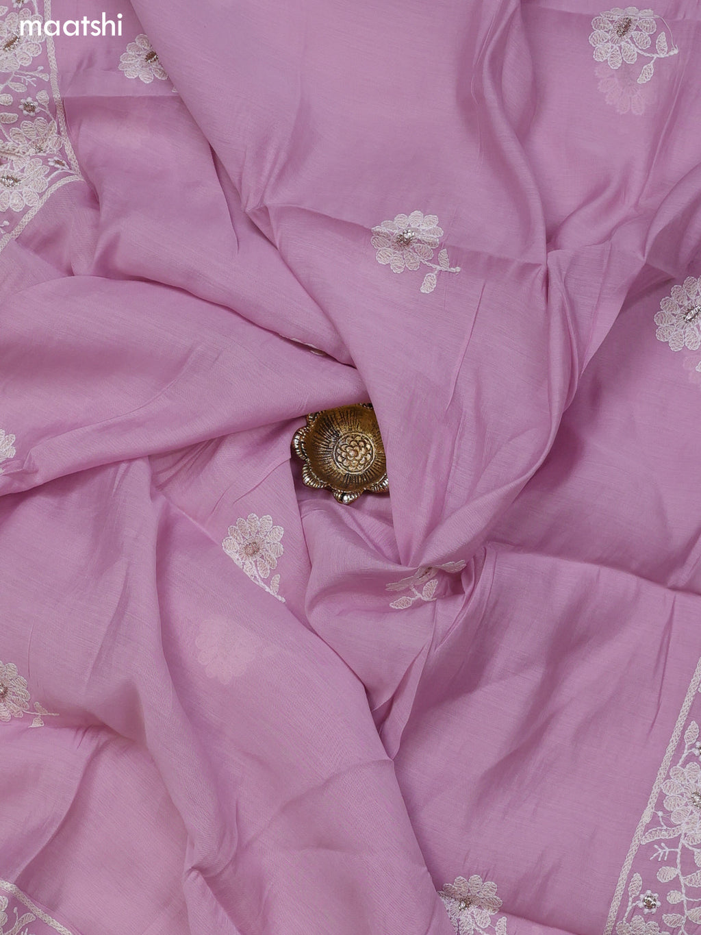 Lavender Chanderi Dress Material With Allover Floral Embroidery Wok Pattern and Bottom & Dupatta