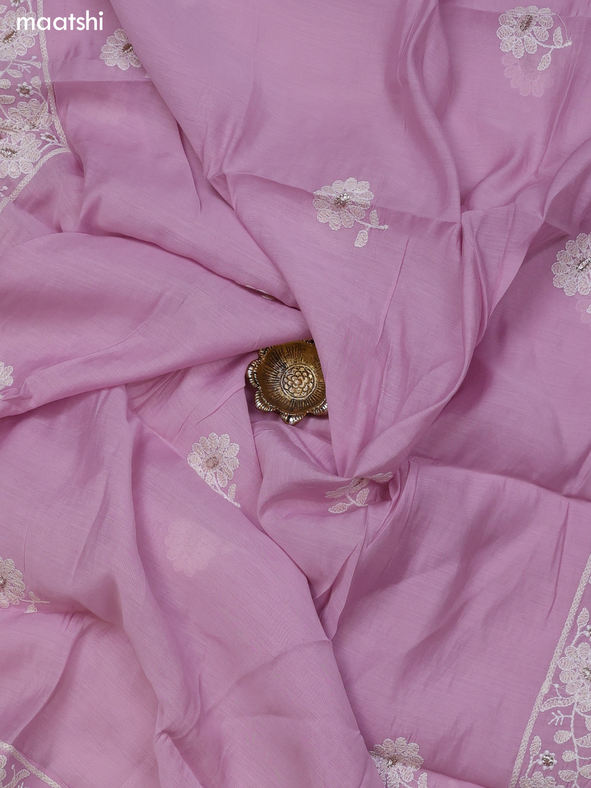 Lavender Chanderi Dress Material With Allover Floral Embroidery Wok Pattern and Bottom & Dupatta