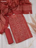 Rust and Off White Chanderi Dress Material With Allover Bandhini Prints & Simple Embroidery Work Neck Pattern and Bottom & Dupatta