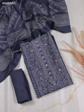 Bluish Grey and Off White Chanderi Dress Material With Allover Bandhini Prints & Simple Embroidery Work Neck Pattern and Bottom & Dupatta
