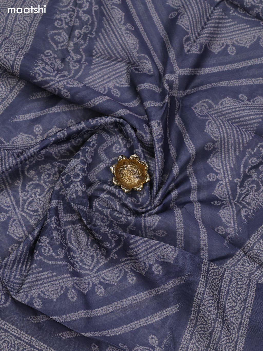 Bluish Grey and Off White Chanderi Dress Material With Allover Bandhini Prints & Simple Embroidery Work Neck Pattern and Bottom & Dupatta