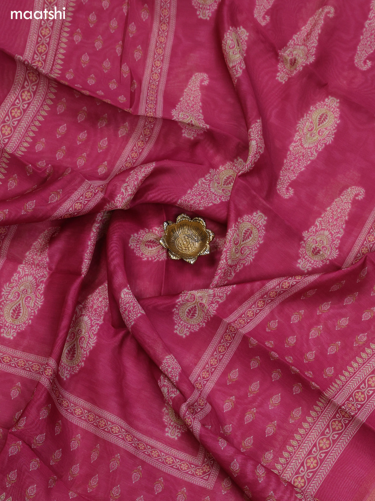 Pink Chanderi Dress Material With Floral Butta Prints & Simple Embroidery Work Neck Pattern and Bottom & Dupatta