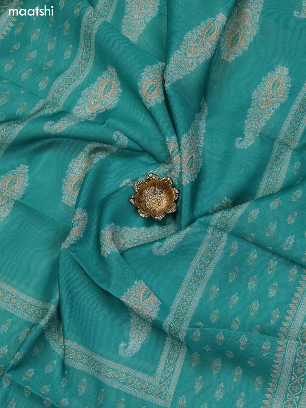 Teal Green Chanderi Dress Material With Floral Butta Prints & Simple Embroidery Work Neck Pattern and Bottom & Dupatta
