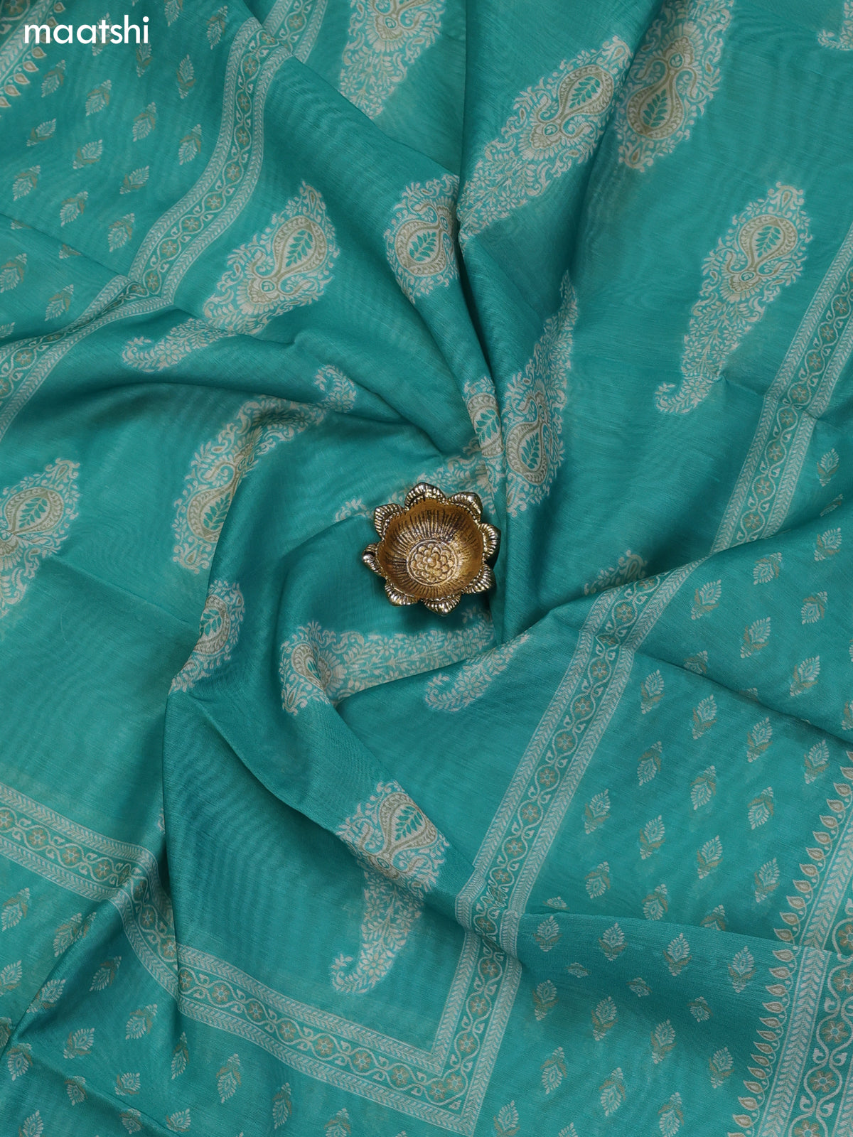 Teal Green Chanderi Dress Material With Floral Butta Prints & Simple Embroidery Work Neck Pattern and Bottom & Dupatta