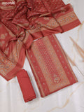 Rust Shade Chanderi Dress Material With Allover Floral Prints & Simple Embroidery Work Neck Pattern and Bottom & Dupatta