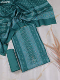 Teal Green Chanderi Dress Material With Allover Floral Prints & Simple Embroidery Work Neck Pattern and Bottom & Dupatta