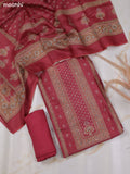Dark Mauve Pink Chanderi Dress Material With Allover Floral Prints & Simple Embroidery Work Neck Pattern and Bottom & Dupatta