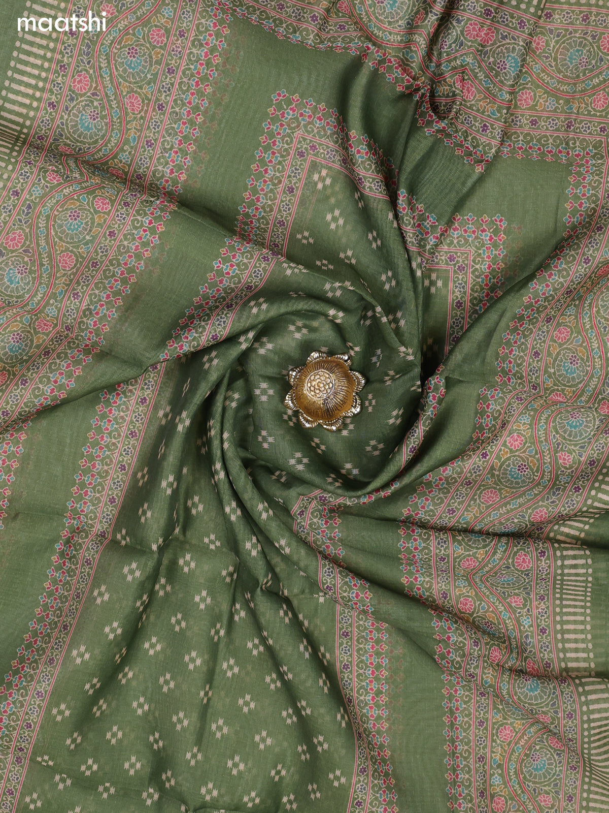 Sap Green Chanderi Dress Material With Butta Prints & Simple Embroidery Work Neck Pattern and Bottom & Dupatta