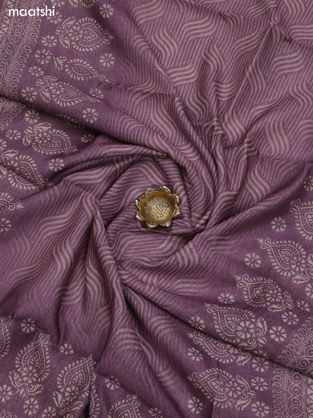 Pastel Purple and Biege Chanderi Dress Material With Allover Prints & Kantha Stitch Work Neck Pattern and Bottom & Dupatta