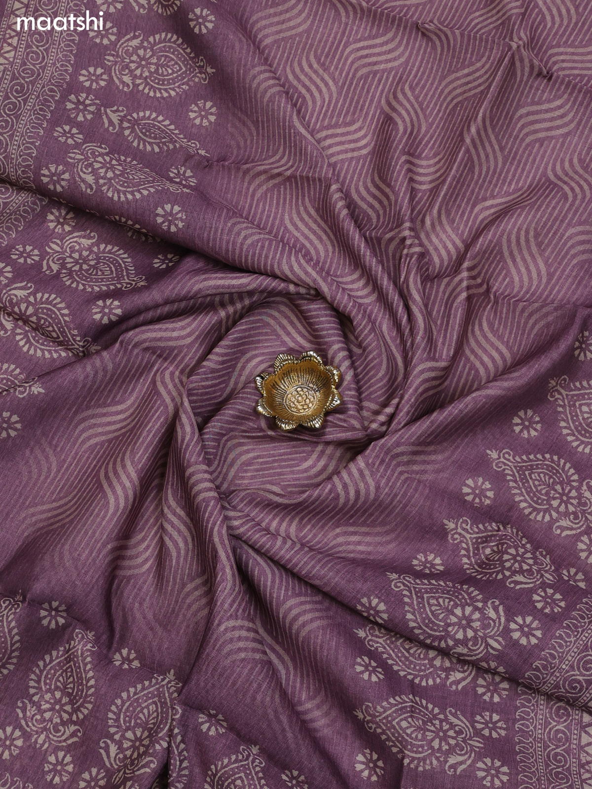 Pastel Purple and Biege Chanderi Dress Material With Allover Prints & Kantha Stitch Work Neck Pattern and Bottom & Dupatta