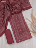 Mauve Pink and Biege Chanderi Dress Material With Allover Prints & Kantha Stitch Work Neck Pattern and Bottom & Dupatta