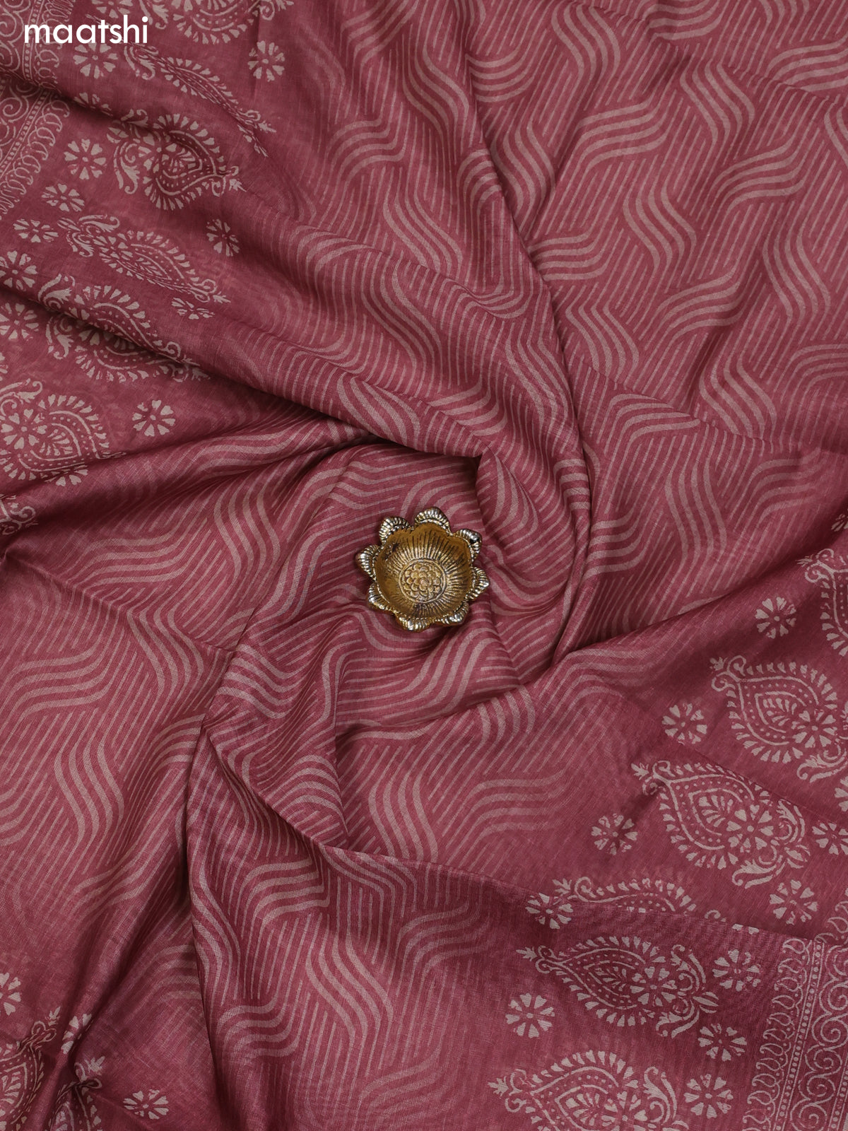 Mauve Pink and Biege Chanderi Dress Material With Allover Prints & Kantha Stitch Work Neck Pattern and Bottom & Dupatta